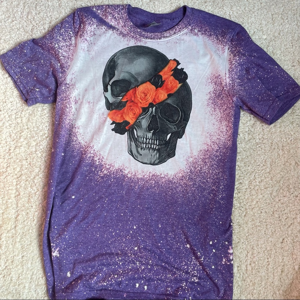 Hand Distressed Bleached T-Shirt Skull Floral Unisex